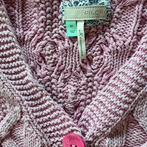 Pilcro by Anthropologie Pink Button-Up Cable Knit Cardigan - Picture 3 of 3